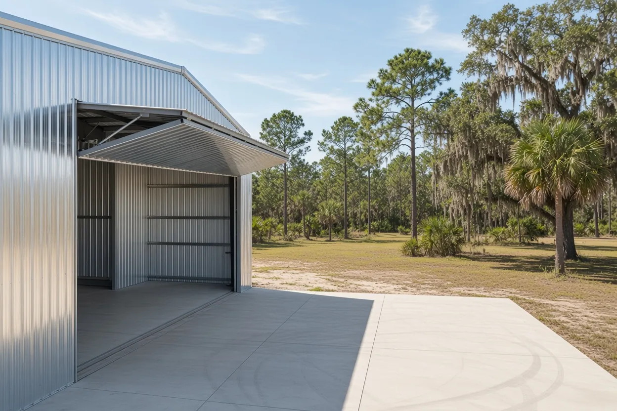 Aircraft hangar floor slab at a small airfield near Lakeland in Polk County