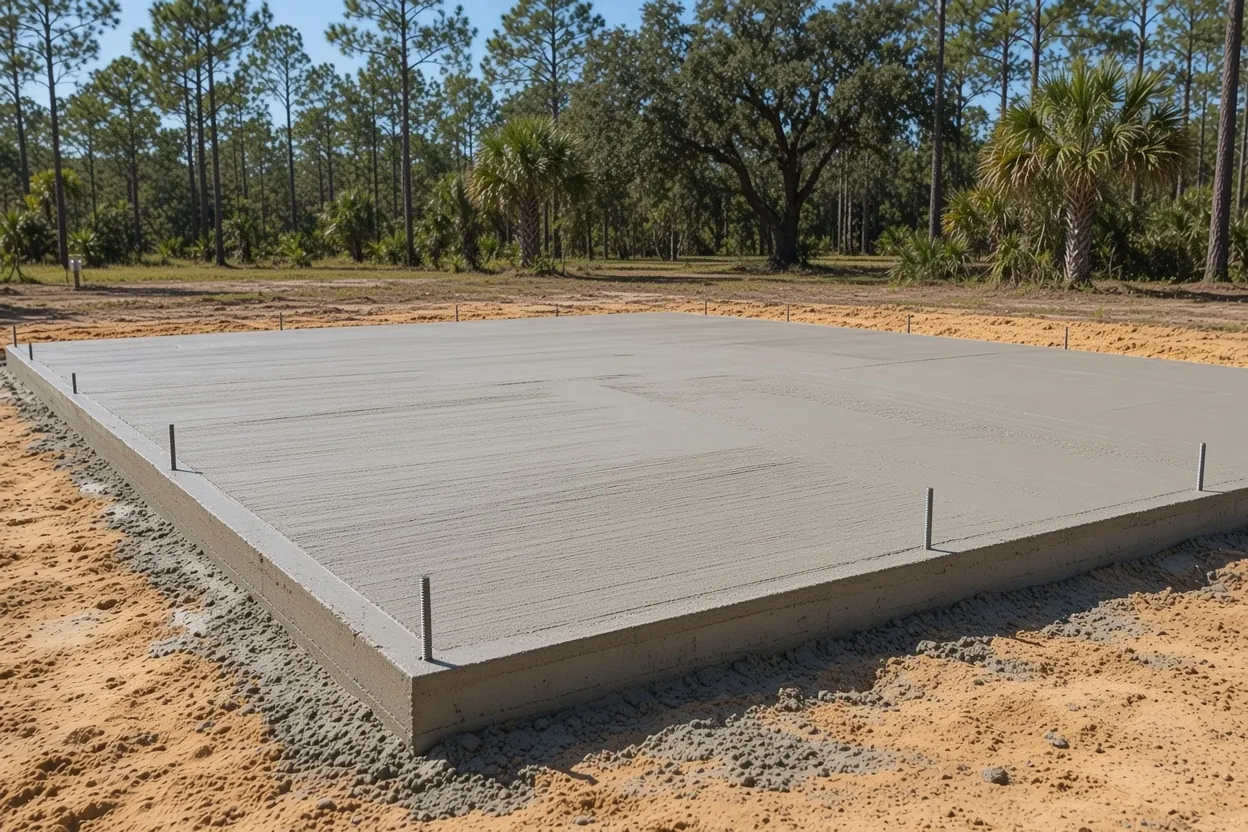 Finished building slab on a raised sand pad on an acreage lot near Davenport, Polk County