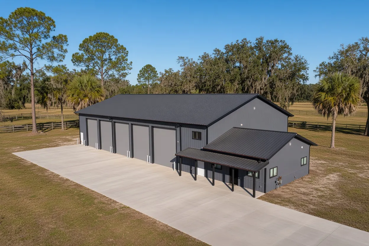 Finished concrete barn floor on pasture land outside Bartow, Polk County