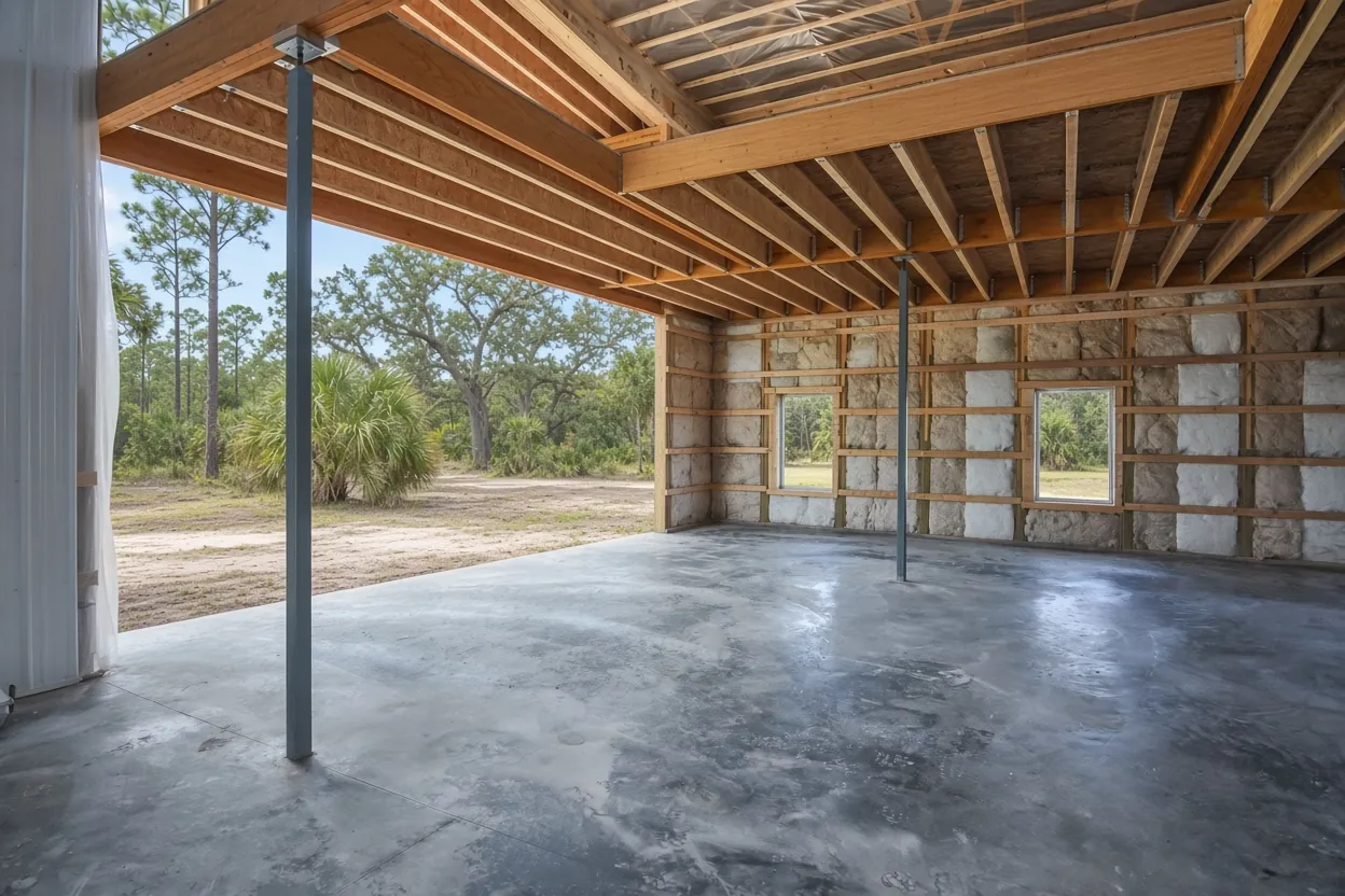 Finished concrete barn slab on rural acreage near Dundee in Polk County, Florida