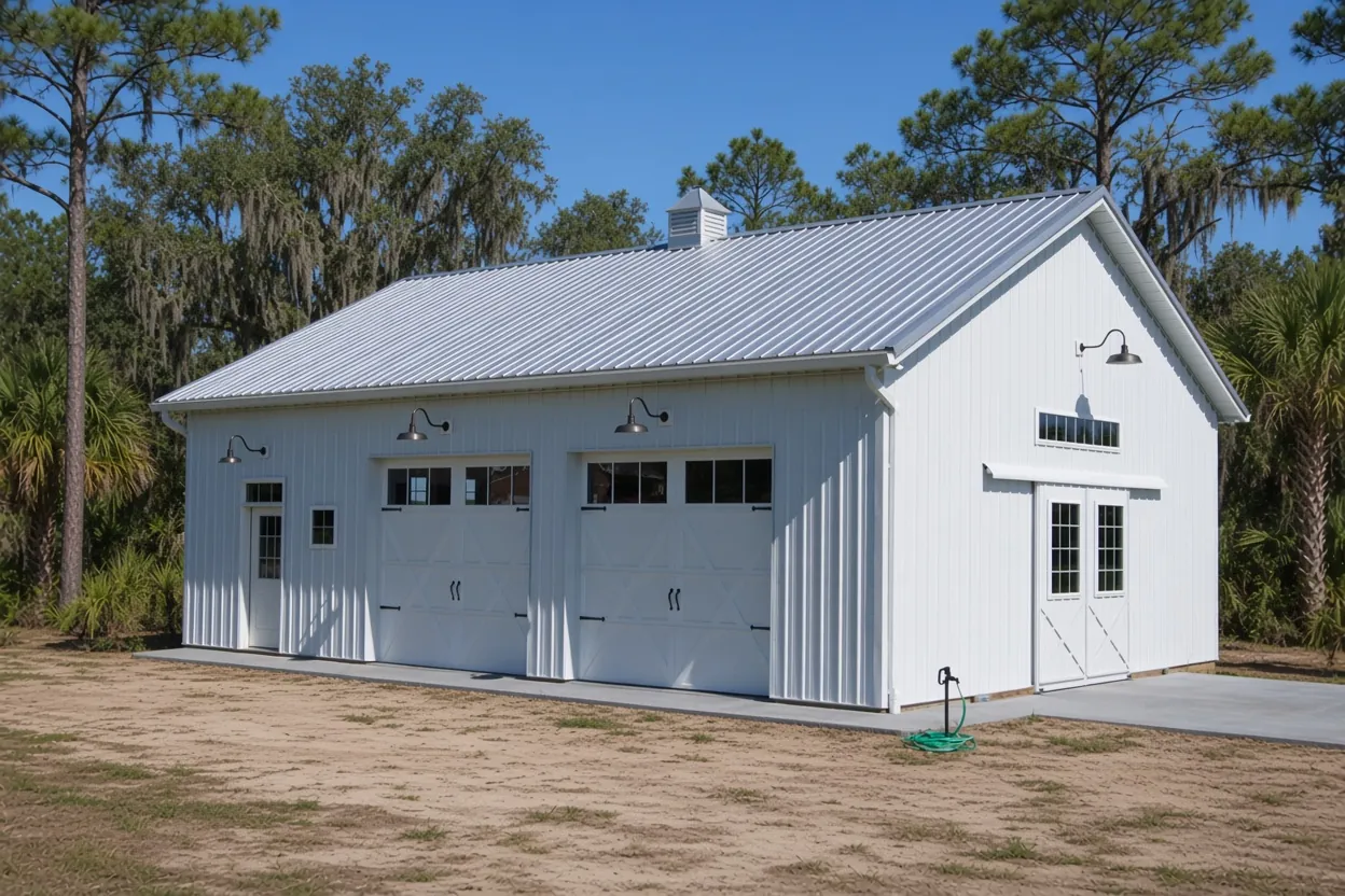 Finished concrete barn slab with a driveway approach in Eagle Lake, Polk County, Florida