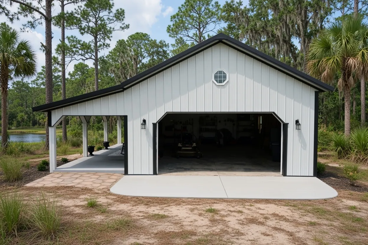 Finished concrete building slab on high sandy ground near a lake in Winter Haven, Florida