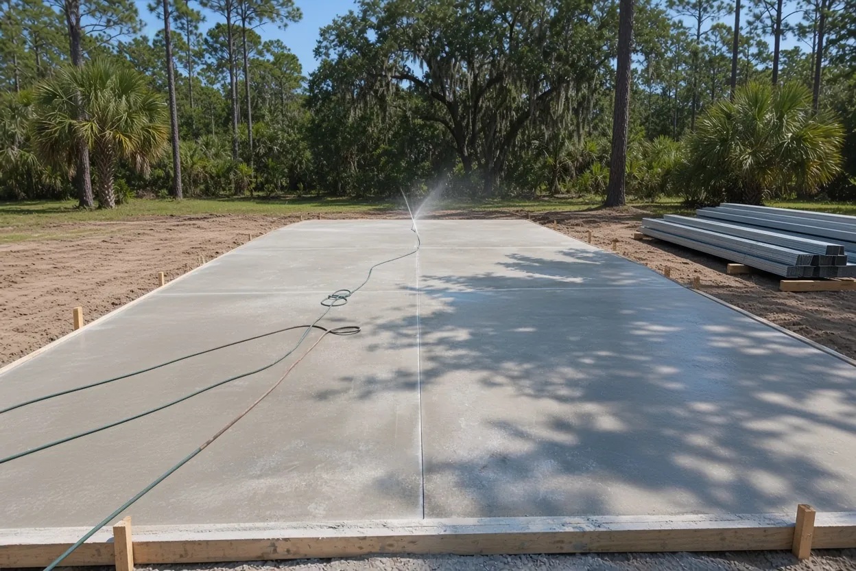 Finished concrete shop slab on a lot in Lake Hamilton, Polk County, Florida