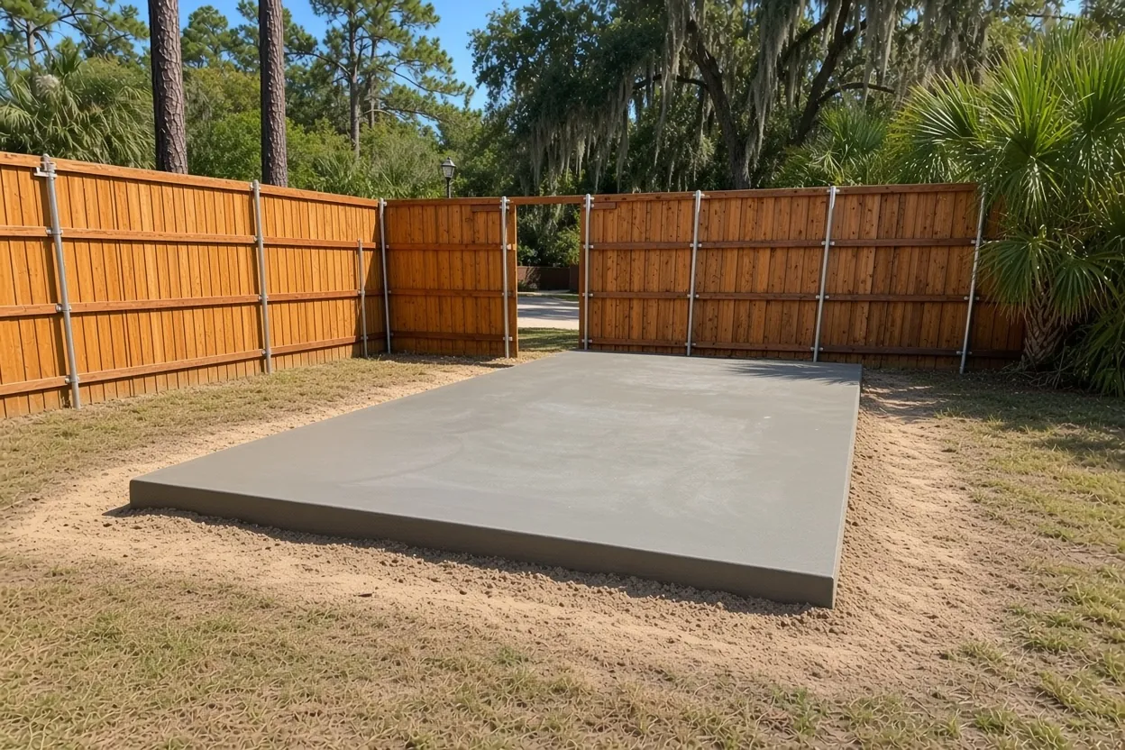 Graded building pad sloping away from a low wet area on a Winter Haven lot
